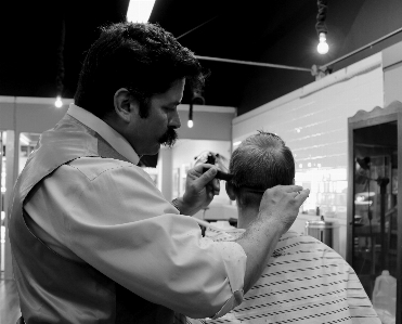 Man person black and white hair Photo