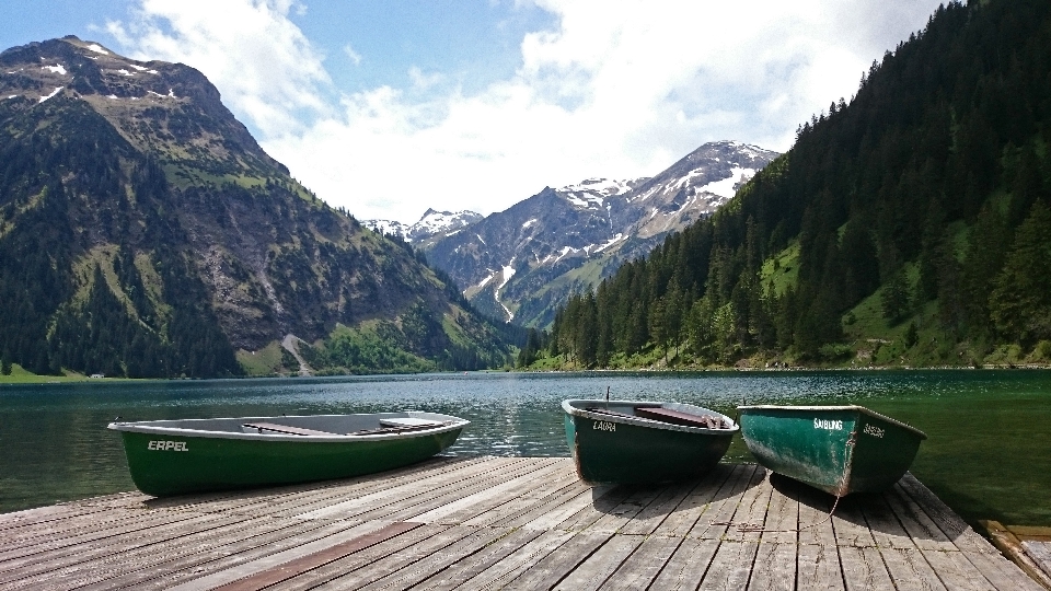 Landschaft wasser berg boot