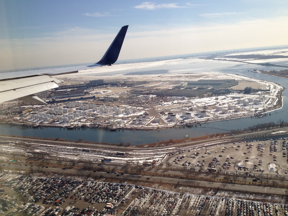 Snow wing view airplane