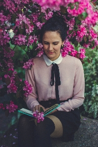 Blossom book person woman Photo