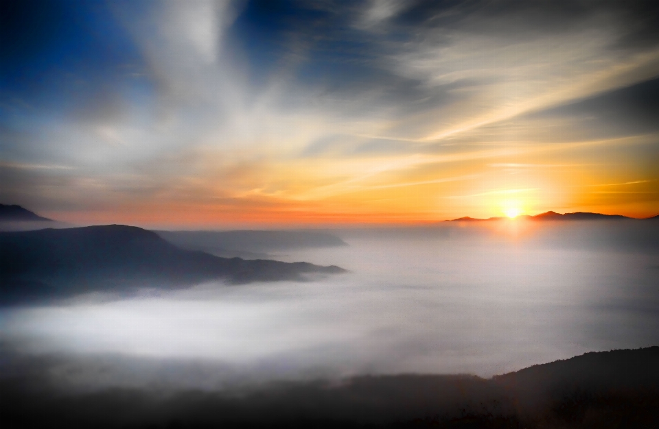 Sea horizon mountain cloud