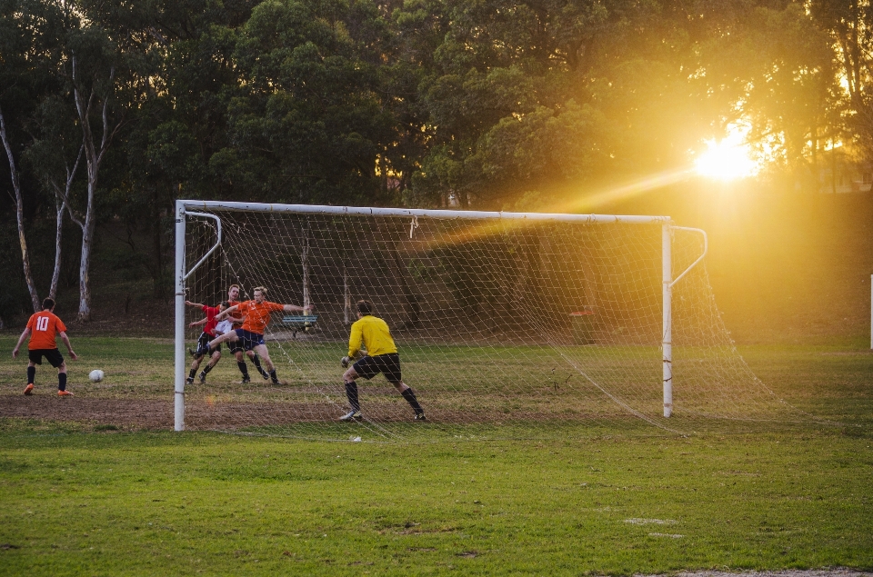 Juego luz de sol fútbol estadio