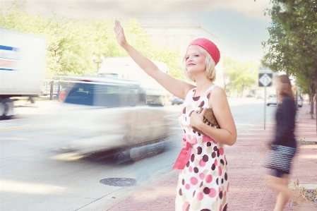 Girl woman street taxi Photo