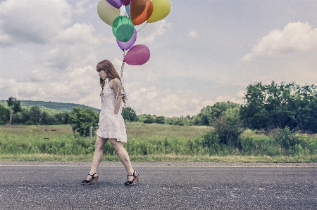 Grass walking sky girl Photo