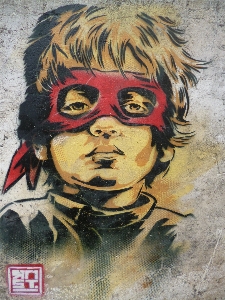 Portrait child painting street art Photo