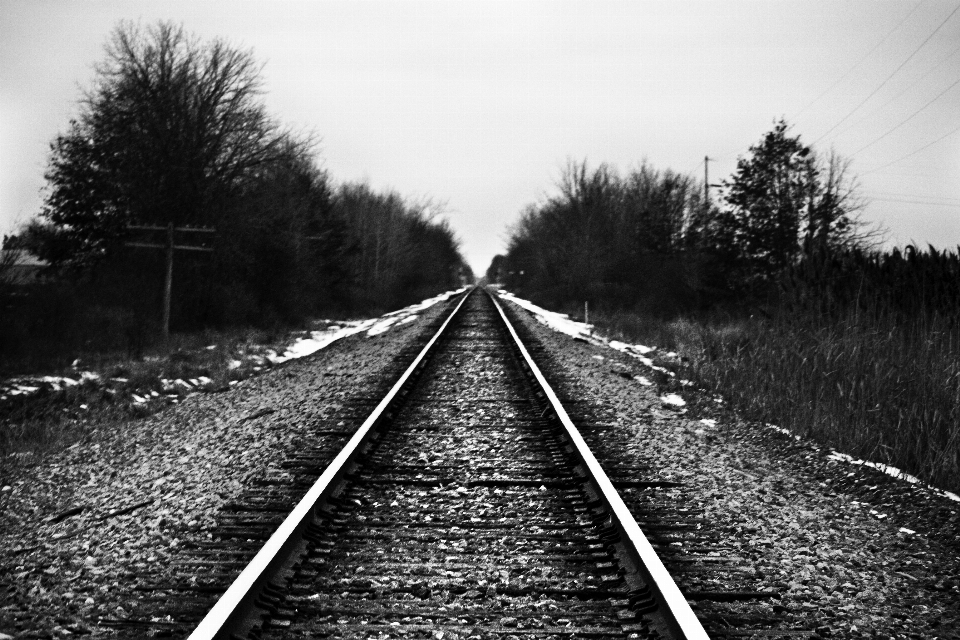 Black and white track railway railroad