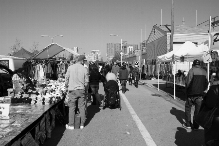 Pedestrian black and white people road Photo