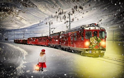 Snow winter night train Photo