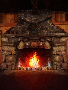 Winter wood fire fireplace Photo