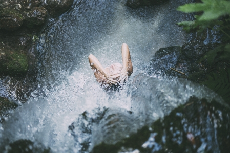 Water rock waterfall person Photo