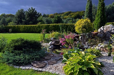 Landscape lawn flower pond Photo