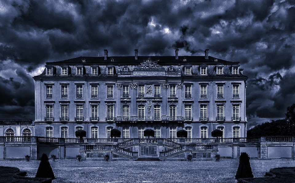 Black and white architecture night chateau