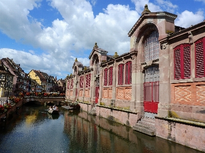 Boat bridge town river Photo