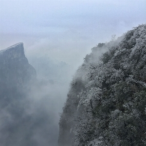 Foto Gunung salju musim dingin kabut