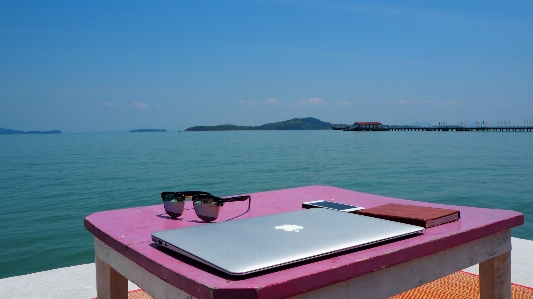 Laptop sea boat vacation Photo