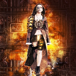 Foto Gadis gigi api steampunk