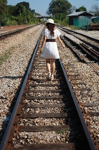 Girl woman track railway Photo