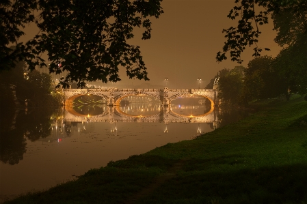 Light fog sunset bridge Photo