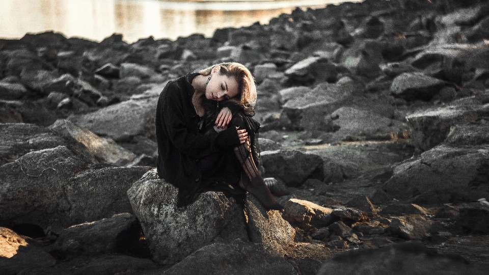 Beach rock girl model