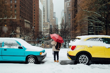 Person snow street car Photo