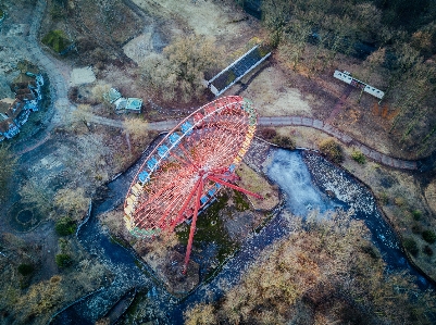 Forest vehicle terrain aerial view Photo