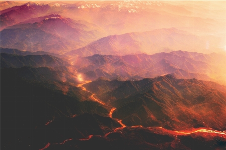 地平線 山 クラウド 日の出 写真