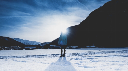 地平線 山 雪 冬 写真