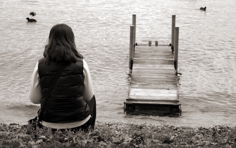 Sea water person black and white