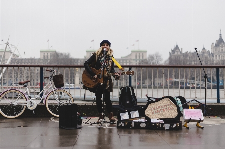 Snow winter guitar bicycle Photo