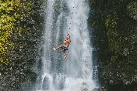 Man water waterfall adventure Photo