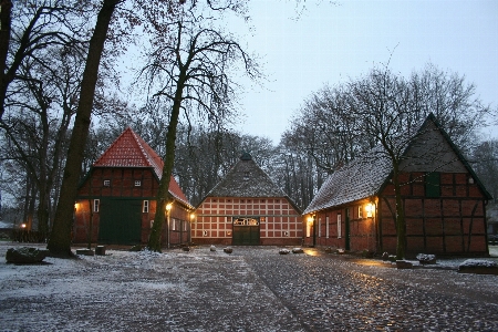 Snow winter farm house Photo