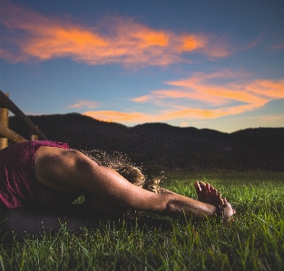 Grass person sky girl Photo