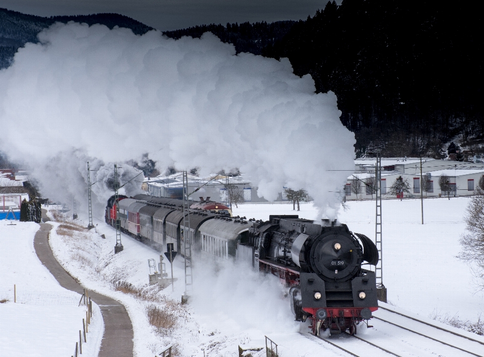 Neve inverno estrada de ferro steam