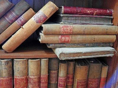 Wood old spine bookcase Photo