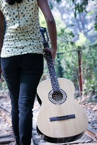 Music girl white guitar Photo