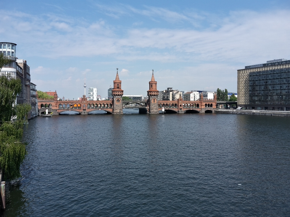 Water bridge skyline building