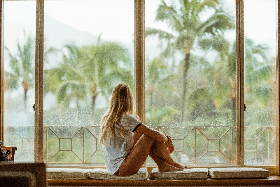 Woman window female sitting