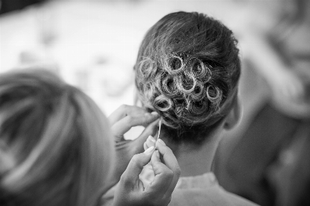 Hand black and white girl hair Photo