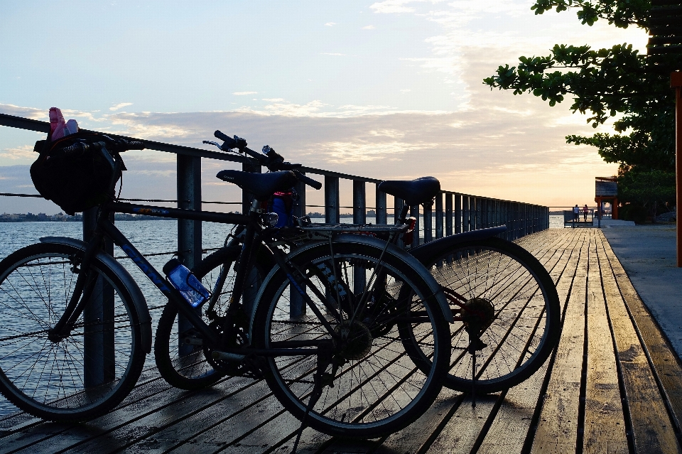 Meer sonnenuntergang fahrrad fahrzeug