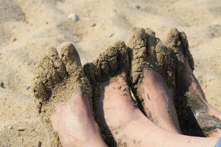 Hand man beach sand Photo