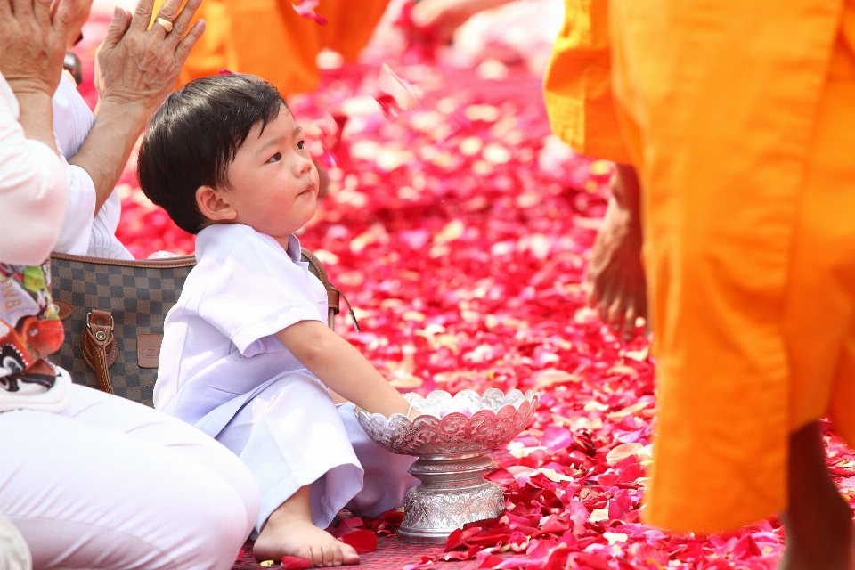 People flower walk orange