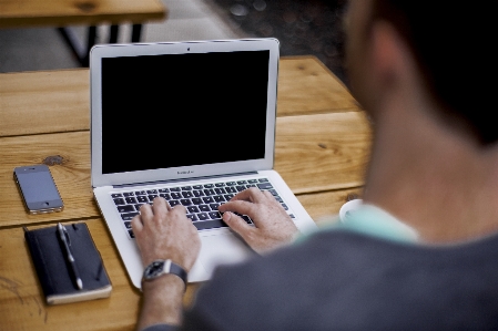 Laptop iphone desk notebook Photo