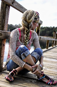 Girl hair pier portrait Photo