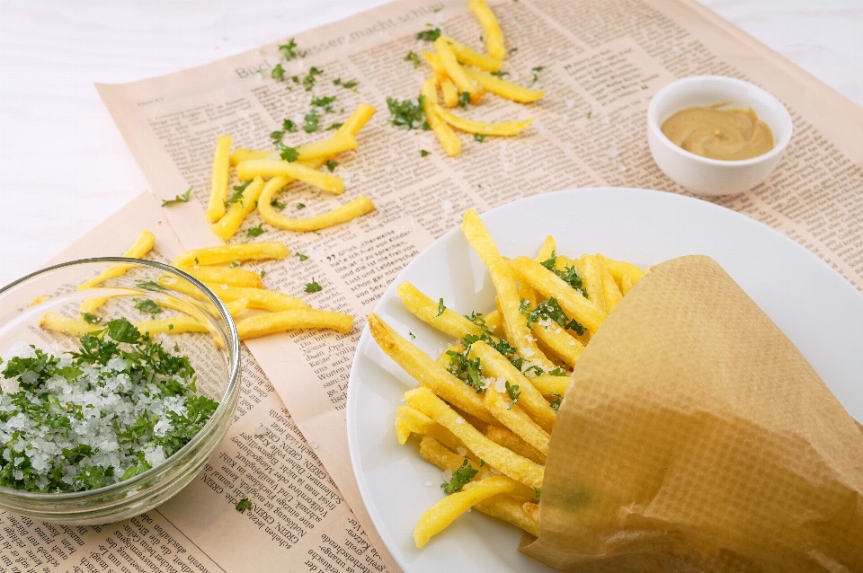 Newspaper dish meal food