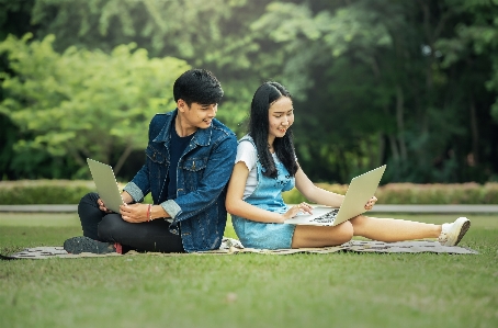 Fatigued young laptop beautiful Photo