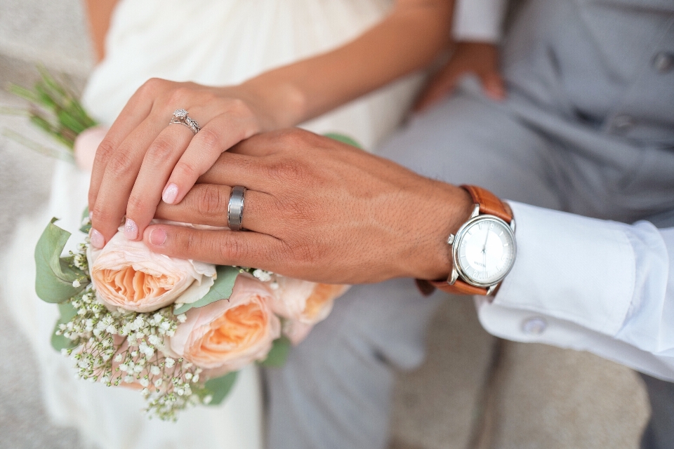 Bride couple groom hands