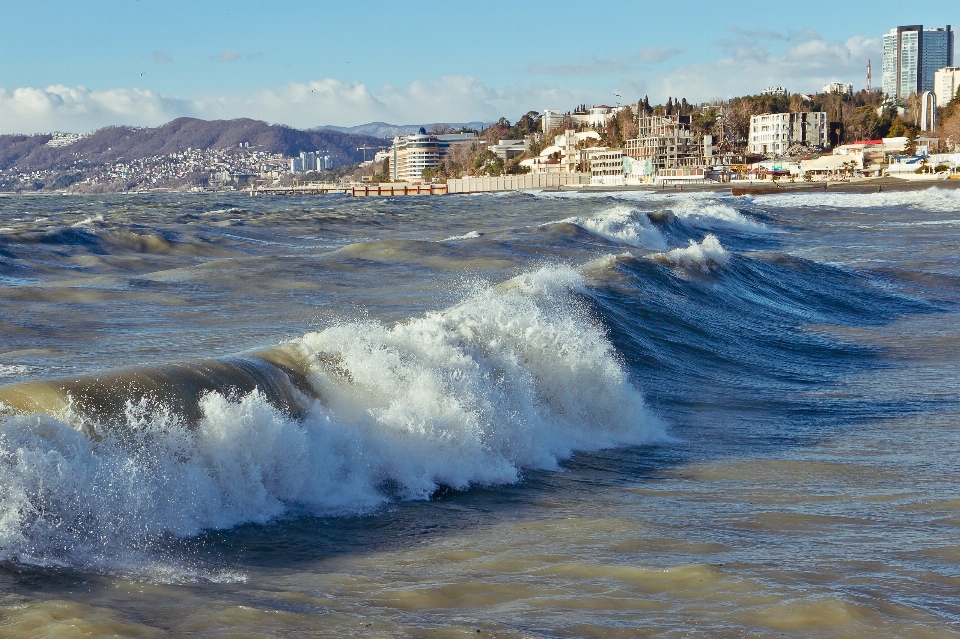 Wave shore wind sea