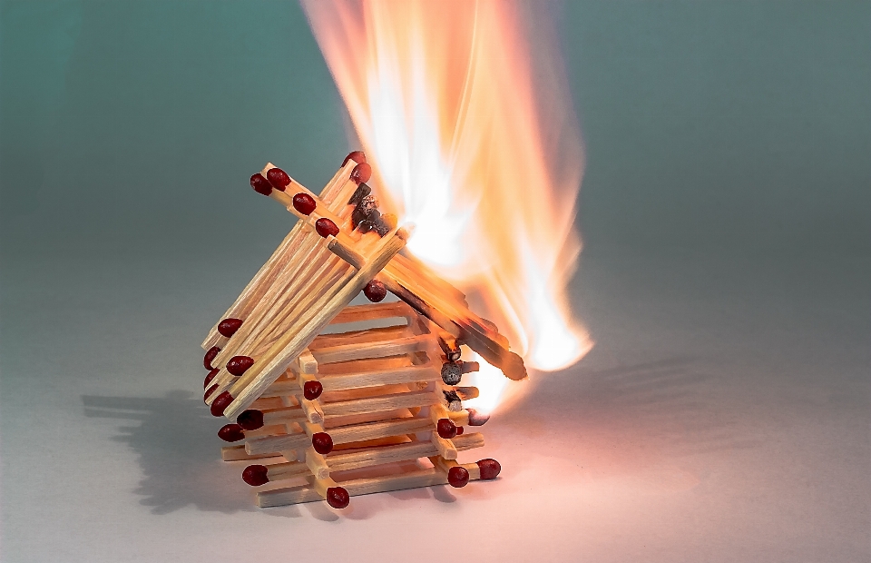 Fire matchstick house burning of matchsticks