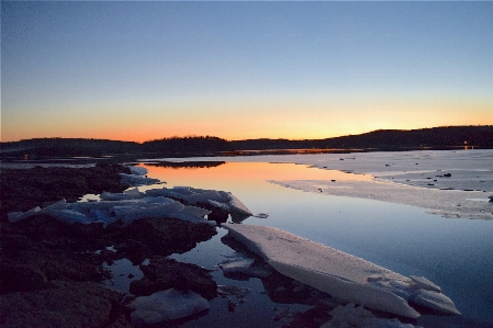 Lake sunset ice rock Photo