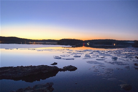 Lake sunset ice rock Photo